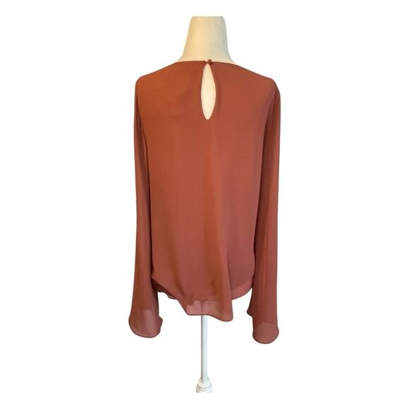 Naked Zebra Pearl Embellished Split Sleeve Blouse Rusty Mauve Flowy Long Sleeve - Picture 5 of 9